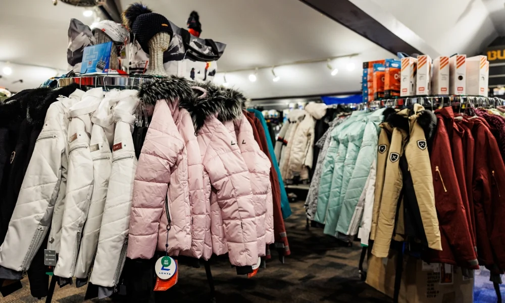 racks of coats in Butternut Ski Shop